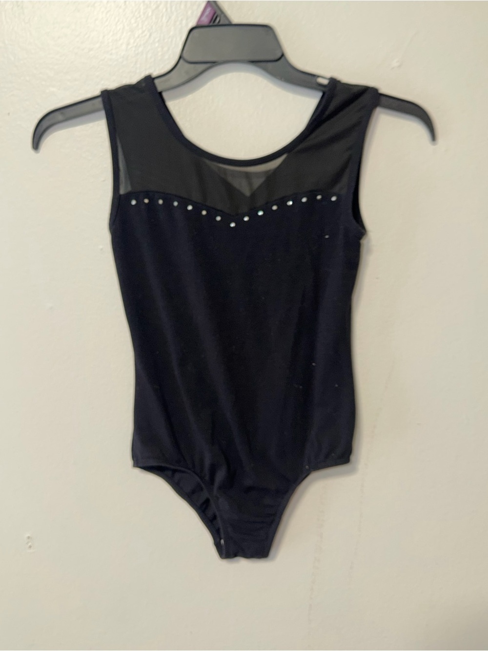 Cat & Jack Black Mesh-Trim Girls Dance Leotard with Rhinestones